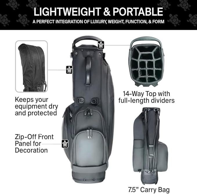 KRADUL - LUX 9.5" 14-Way Hybrid Stand Bag – Lightweight Golf Bag with Stand, Leather Finish, Club Organizer & Removable Panel