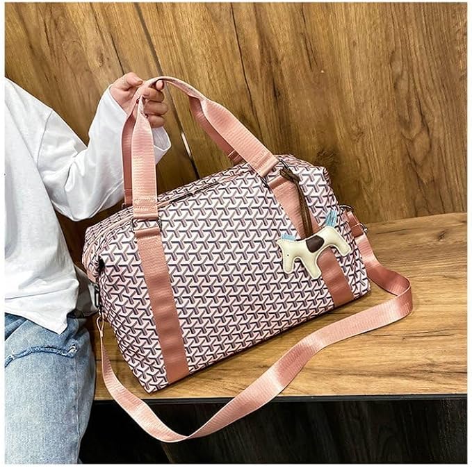 Weekender Duffel Sport Gym Bag Overnight Travel duffle Bags with Wet Pocket S4-Check Pink