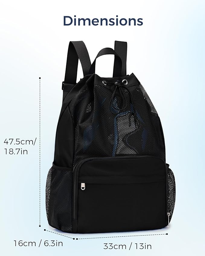 Drawstring Backpack Sports Gym Bag with Wet Pocket Swim Bag Mesh Drawstring Backpack with Shoe Compartment Beach Sackpack for Swimming, Workout Gear (Black)