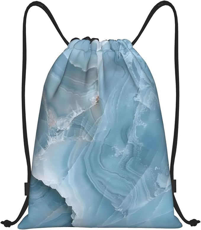 Blue Marble Pattern Drawstring Backpack Bag - Sports Gym Sack For Women Men