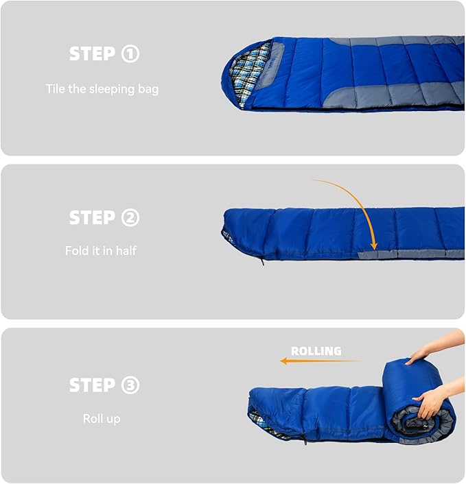 Cotton Flannel Lined Sleeping Bag for Adults Teens Kids, Cold Weather &Warm, 3 Seasons, Lightweight Compact Camping Essentials Equipment, Hiking, Outdoor, Travel