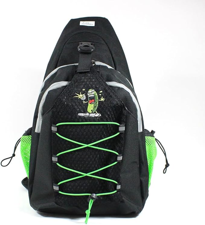 Pickleball Sling Bag - Premium Crossbody with Fence Hook, Water Bottle Pockets, Adjustable Strap & Embroidered Mr. Dill - Fits 2+ Paddles