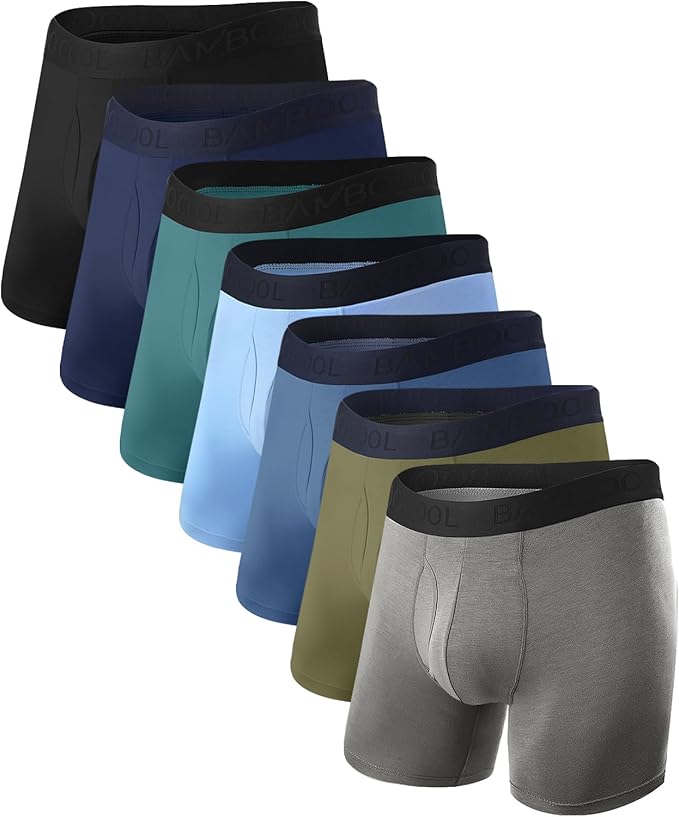 BAMBOO COOL Men's Underwear Breathable Boxer Briefs with Fly Moisture-Wicking Lightweight Underwear 7-Pack