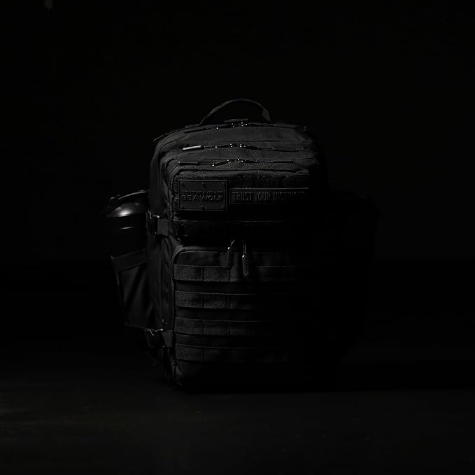 WOLFpak 35L Athletic Gym Backpack - Durable 1000D Waterproof Oxford Material with MOLLE Webbing, Laptop Pocket & Dual Cup Holders, Durable Fitness/Travel/Military Daypack (NightShade Edition)