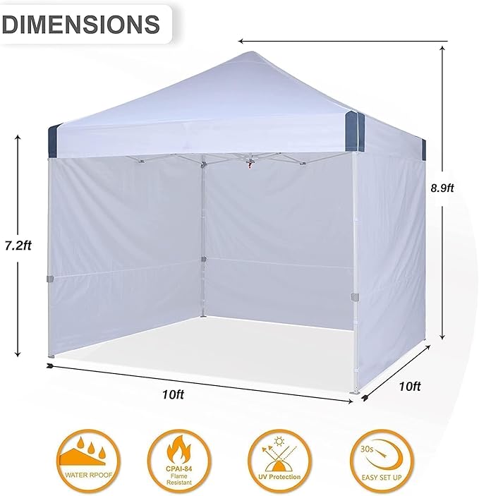 10x10 Pop Up Canopy Tent with Sidewalls, Heavy Duty Commercial Instant Tent with Sand Bags for Deck, Party, Camping, Backyard, Playground, White