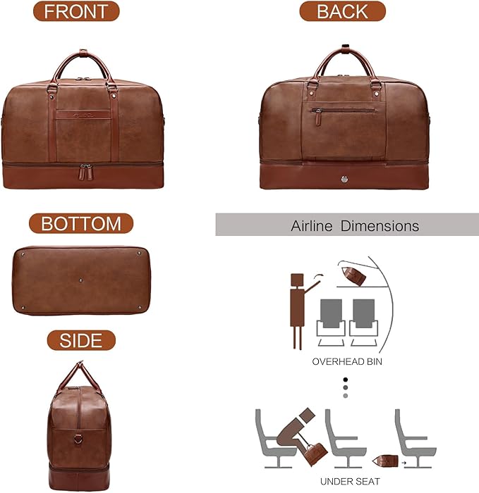 Weekender Bag for Women Men, Large Overnight Bag Faux Leather Travel Duffel Bag with Shoe Compartment Toiletry Packing Cube Carry On Bag Fit 21" Laptop 3Pcs Set (4PCS Brown)