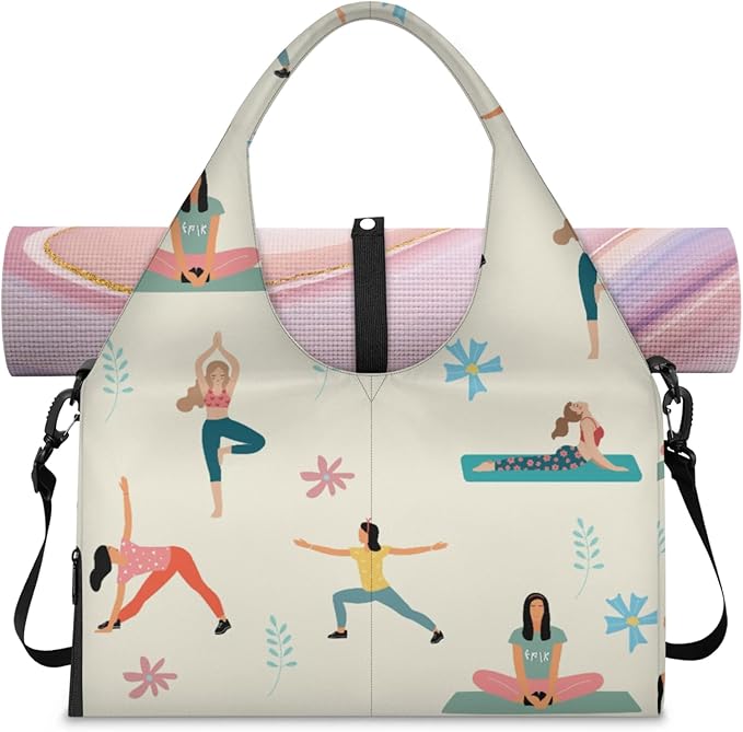 Yoga Gym Bag for Women, Gymnastics Gym Bag with Yoga Mat Holder, Duffel Bag, Sport Bag with Shoe Compartment and Wet Dry Storage Pockets, Suitable for Gym, Travel, Pilates and Beach