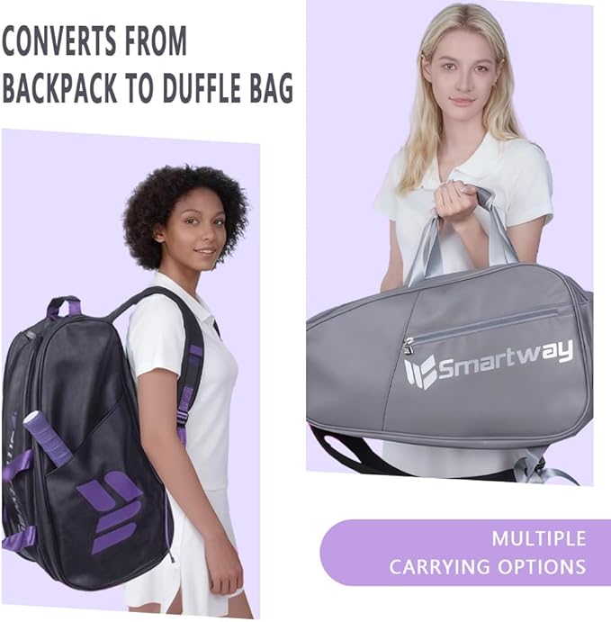 Tennis Racket Bag Pickleball & Badminton Bags, Durable Pu Leather, Waterproof Large Capacity With Shoe Compartment For Women Men