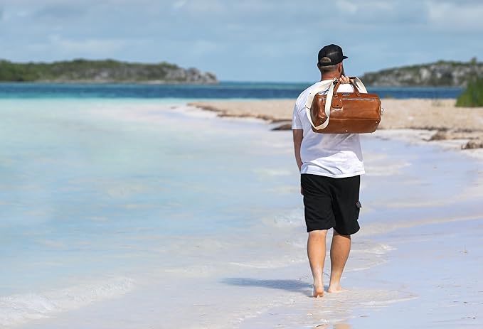 Handmade Leather Duffel Bag Luxury Duffle Bag Leather weekender Backpack for Men Full Grain Brown Leather TSA Approved- Lifetime Warrantee