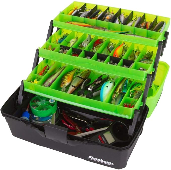Flambeau Outdoors 6383FG 3-Tray Classic Tray Tackle Box, Portable Tackle Organizer, Frost Green/Black