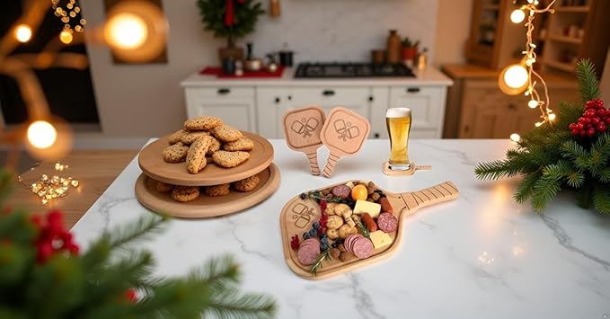 3pcs, Set of Pickleball Charcuterie & Cutting Board with 2 Drink Coasters - Funny Pickleball Christmas - Gifts for Women & Men, Unique Pickle ball Gift Ideas, Stocking Stuffers for Players & Lovers,