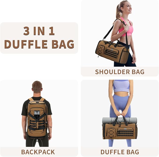 Bosstin Gym Bag for Men & Women,45L Travel Duffle Sports Duffel Bag Gym Weekender Overnight Backpack with Shoe Compartment (CAMEL CHECKERED)