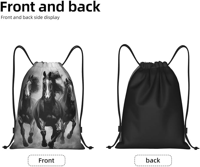 Black And White Horses Pattern Drawstring Backpack Bag - Sports Gym Sack For Women Men
