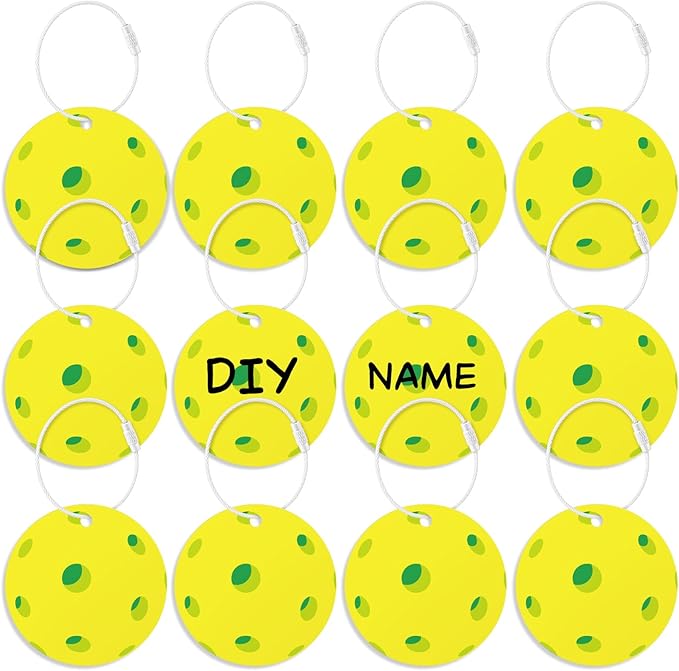 12PCs Pickleball Luggage Tags for Travel Suitcases Labels with Metal Ring 2.75in Pickleball Keychain PVC Name Id Card and DIY Pocket Hug Card, Backpack Charms for Men Women Travel Bag Suitcase