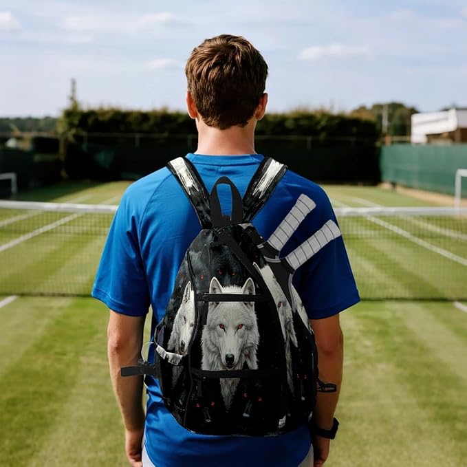 Pickleball Bag Black Wolf Pickle Ball Backpack for Women Men Premium Lightweight Crossbody Sling Bag Sports Backpack for Pickleball Paddle Tennis