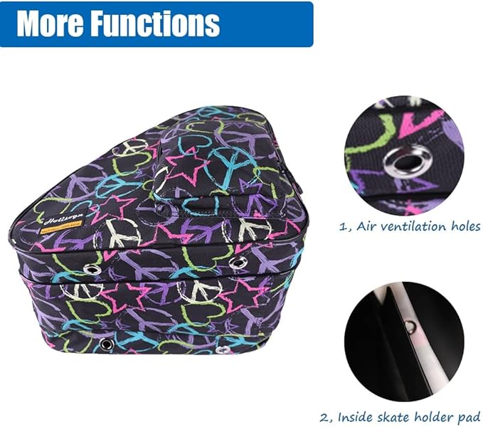 Holisogn Ice, Figure, Inline and Roller Skate Bag, Premium and Fashion Bags for child, kids, teenager, adult (Peace & Love Black HLS002)