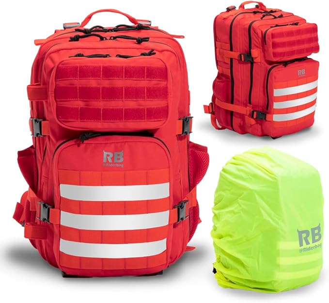 Xtreme 30L Tactical Backpack - Carry-On Travel and Gym Daypack with 16-inch Laptop Sleeve, Stick Holder, Double Bottle Pockets, Recycled-Fabric Shell, Reliable Zippers, Rain Cover (Red)