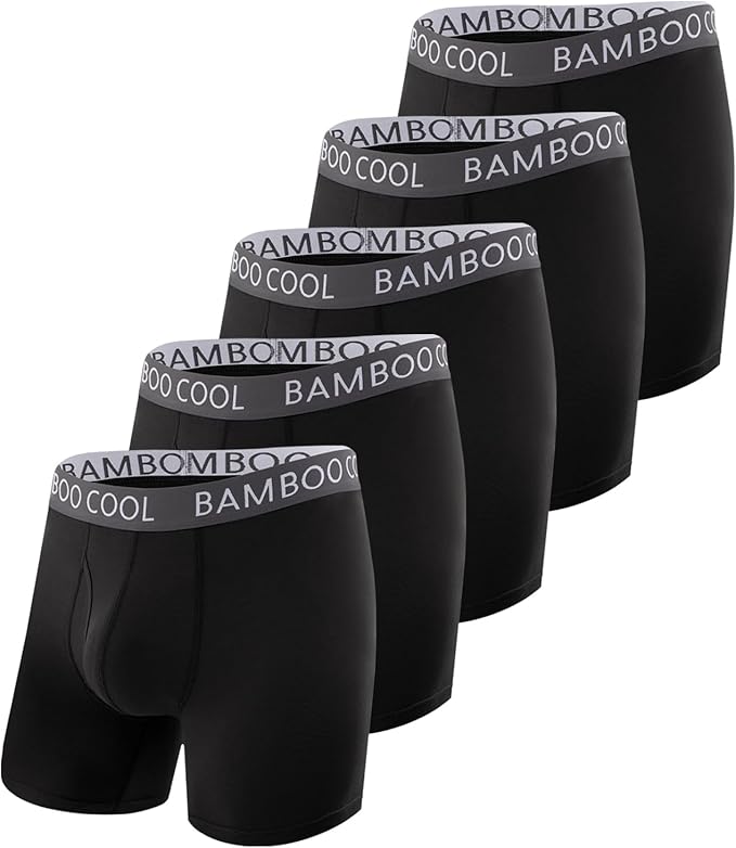 BAMBOO COOL Men's Ultra ComfortSoft Underwear, Moisture Wicking & Breathable No Ride Up Boxer Briefs with Fly, Multipack