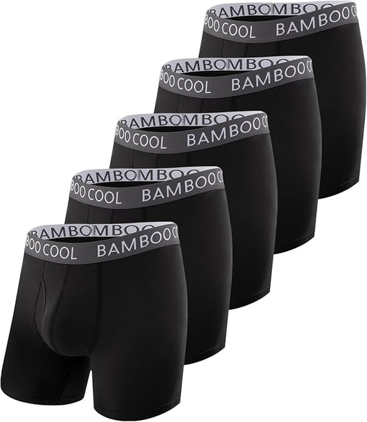 BAMBOO COOL Men's Ultra ComfortSoft Underwear, Moisture Wicking & Breathable No Ride Up Boxer Briefs with Fly, Multipack