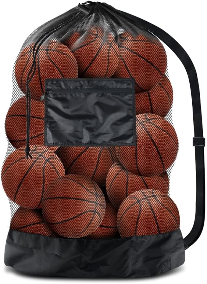 BROTOU Extra Large Mesh Ball Bag, Drawstring Socce Bag for Coach, Use for Basketball, Volleyball, Baseball, Mesh Equipmenbag with Adjustable and Portable Strap