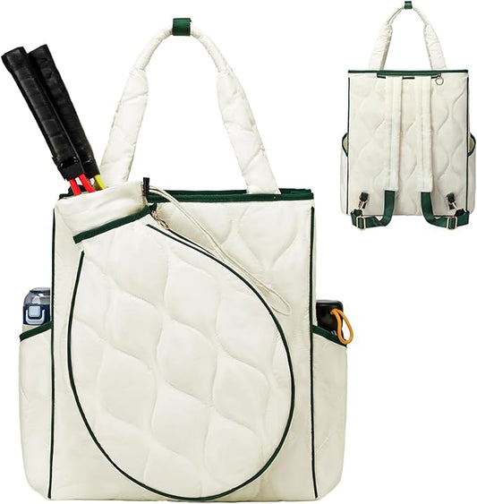 2-in-1 Tennis Tote Bag & Tennis Racket Backpack – Extra-Large Quilted Pickleball Racquet Bags, Water-Resistant & Lightweight for Men & Women