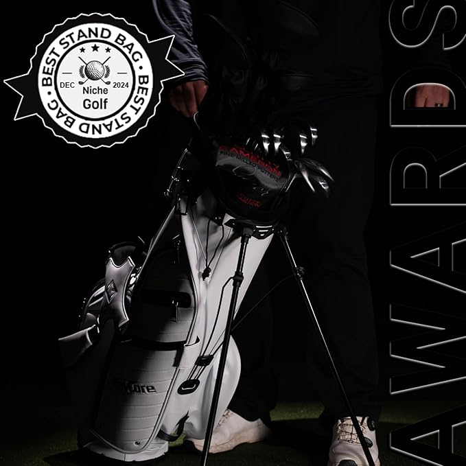RevCore LT Lightweight Golf Stand Bag by CaddyDaddy – Premium Synthetic Leather Carry Golf Bag for Men & Women with 5-Way Divider, Cooler Pocket, Dual Strap – Golf Bag with Stand