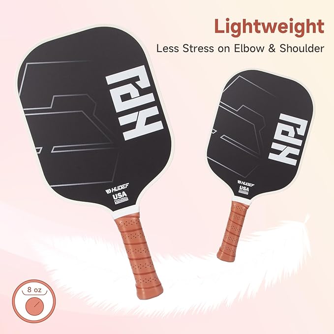 HUDEF USAPA Pickleball Paddles Set: Graphite & Fiberglass Honeycomb Core, 4 Outdoor Balls, PU Leather Carry Bag