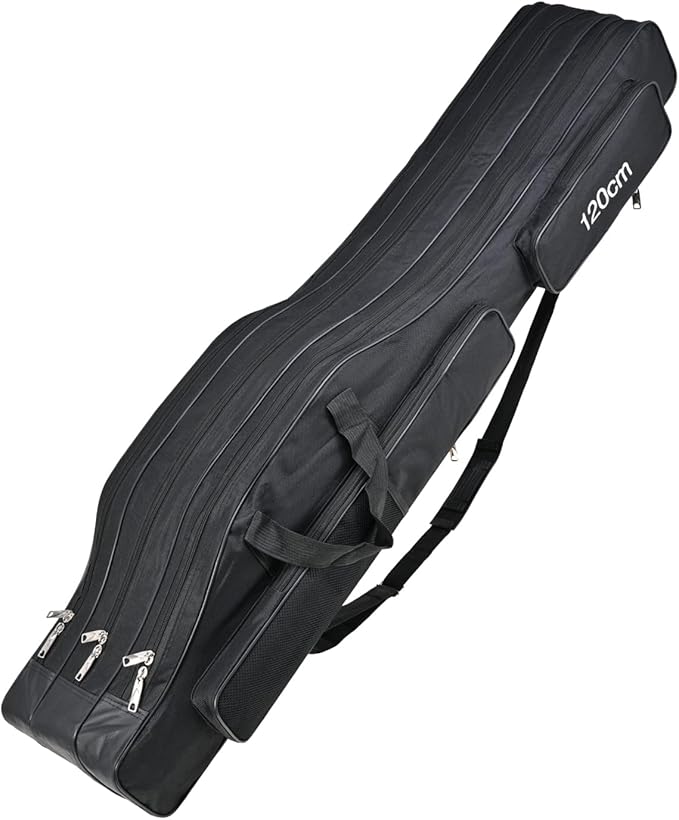 3 Layers Fishing Pole Bag,Portable 3 Layers Oxford Folding Rod Carry Case,Fishing Reel Tackle Storage Bag Case