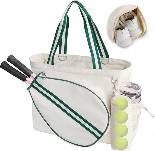 Durable Tennis Gym Tote Bag for Women & Men Sports Duffle Bag with Shoe Compartment & Wet Pocket Fence Hook Extra Ball Pocket Fits 2 Rackets and 15.6" Laptop Overnight Weekend Bag