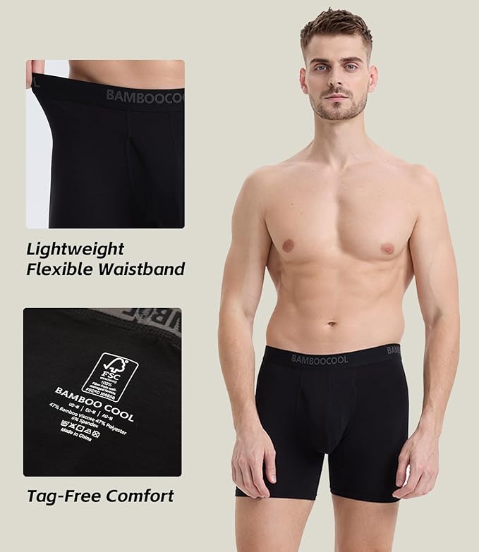 BAMBOO COOL Men's Underwear Breathable Boxer Briefs with Fly Moisture-Wicking Lightweight Underwear 7-Pack