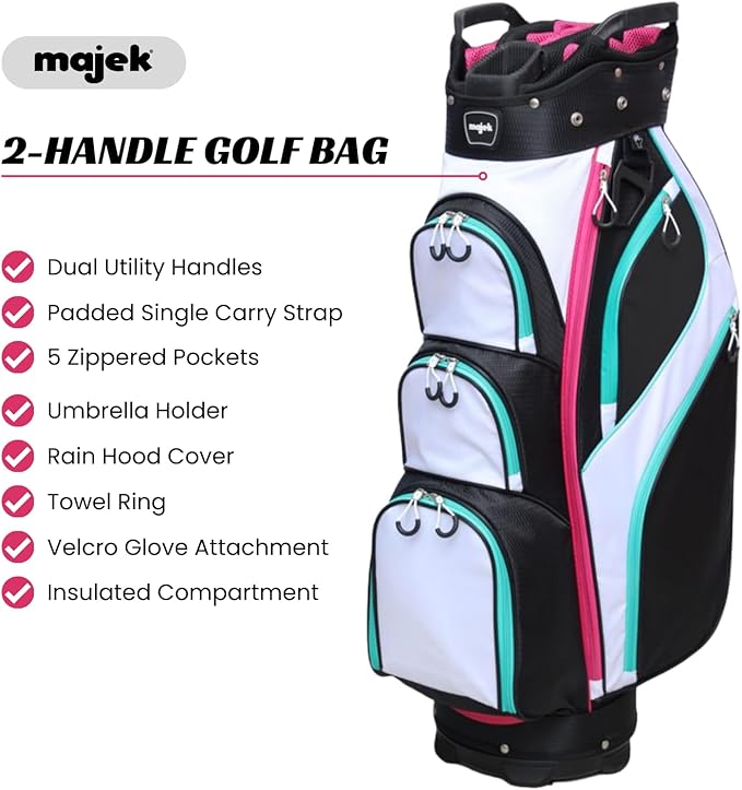 Majek Premium Ladies Black White Teal Pink 80s 1980s Retro Theme Golf Bag