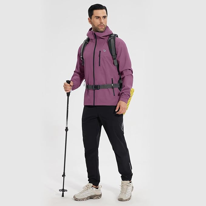 baleaf Men's Rain Jacket Waterproof Windbreaker Raincoat Running Cycling Hiking Gear Hood Lightweight Reflective Packable