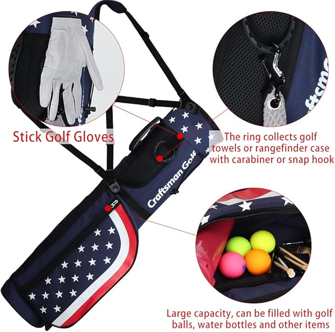 Craftsman Golf Star and Stripes Red White Blue Lightweight Easy Carry Shoulder Sunday Range Golf Bag