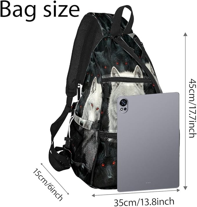 Pickleball Bag Black Wolf Pickle Ball Backpack for Women Men Premium Lightweight Crossbody Sling Bag Sports Backpack for Pickleball Paddle Tennis