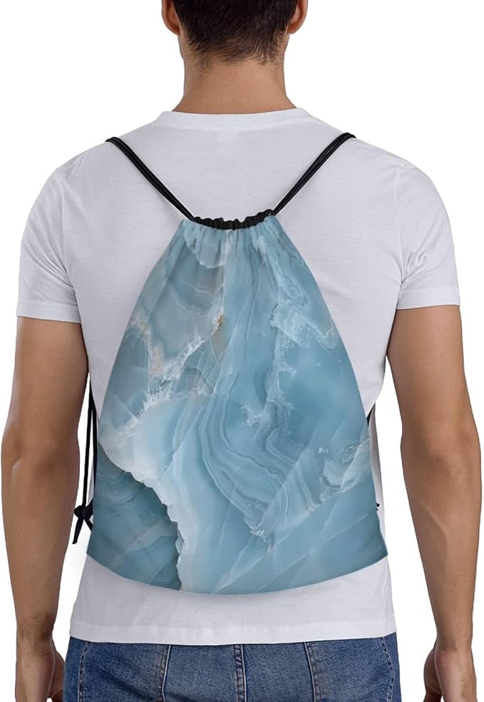 Blue Marble Pattern Drawstring Backpack Bag - Sports Gym Sack For Women Men