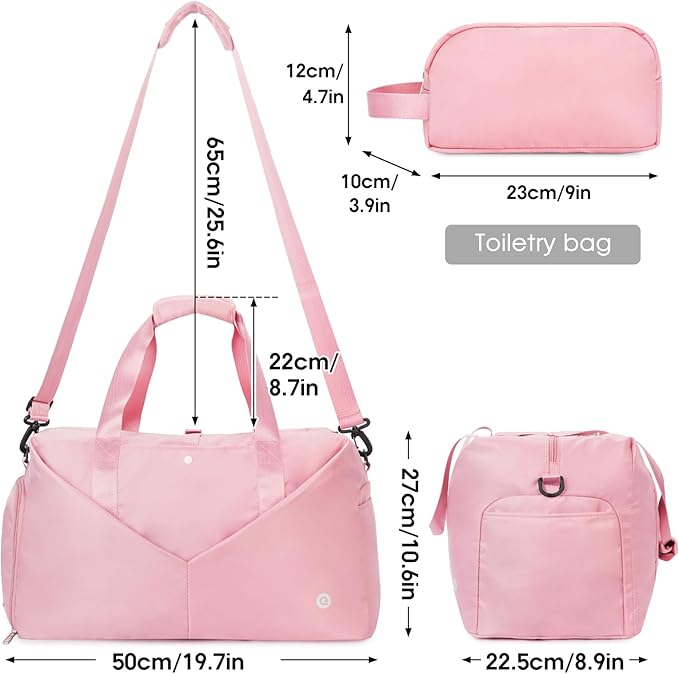 Ceneda 20" Gym Bag for Women with Wet Pocket & Shoe Compartment, Lightweight Duffel Waterproof Carry On Duffle for Travel, Yoga, Overnight (Pink)