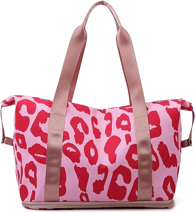 Expandable Weekender Duffel Sport Gym Bag Overnight Travel duffle Bags with Wet Pocket X1-Pink Cow