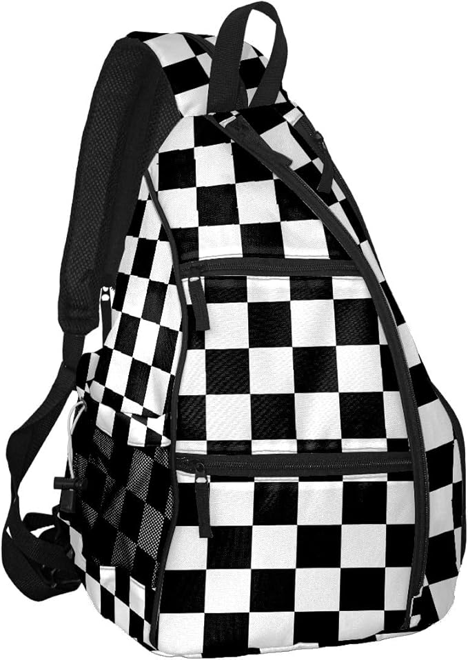 Pickleball Bag Black White Checkered Pickle Ball Backpack for Women Men Premium Lightweight Crossbody Sling Bag Sports Backpack for Pickleball Paddle Tennis