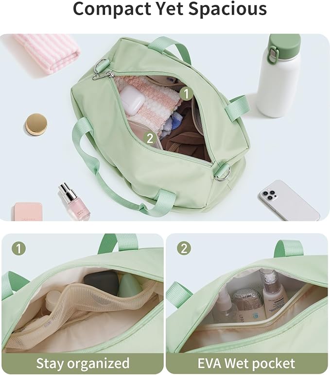 Ceneda Small Gym Bag for Women, 12 inch Mini Gym Bag with Wet Pocket, Lightweight Tote for Gym, Sport, Workout - Green