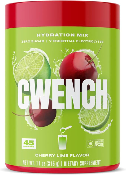 CWENCH HYDRATION Electrolyte Mix, Cherry Lime, 11oz, Healthy Sports Drink Powder for Hydration, Workout, Gym, School, Travel, Zero Sugar, NSF Sport Certified