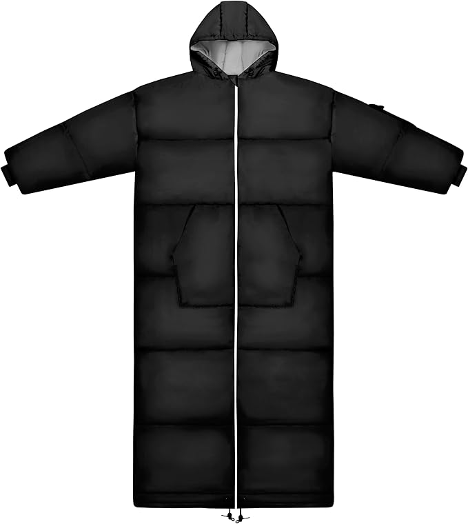 Thermotuff Wearable Sleeping Bag with Dual Hoodie, Long Sleeves, Pockets & Adjustable Drawstring - Ideal for Camping, Cold Weather Hiking, and Stadium Sak Blanket