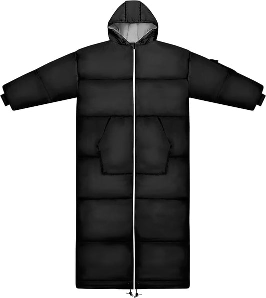 Thermotuff Wearable Sleeping Bag with Dual Hoodie, Long Sleeves, Pockets & Adjustable Drawstring - Ideal for Camping, Cold Weather Hiking, and Stadium Sak Blanket