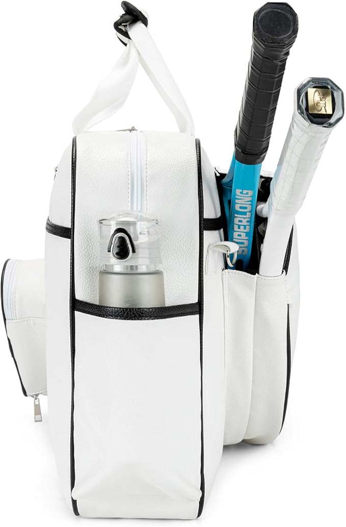 Tennis Bags Leather Tennis Racket Bag Women Tennis Tote Bag PU Sport Handbag Waterproof Lightweight Badminton Racket Shoulder Bag For 2 Rackets With Removable Shoulder Straps Outdoor