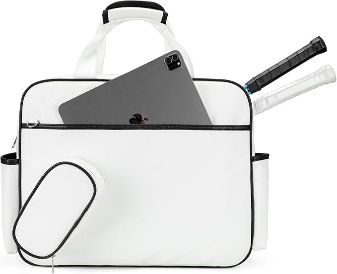 Tennis Bags Leather Tennis Racket Bag Women Tennis Tote Bag PU Sport Handbag Waterproof Lightweight Badminton Racket Shoulder Bag For 2 Rackets With Removable Shoulder Straps Outdoor