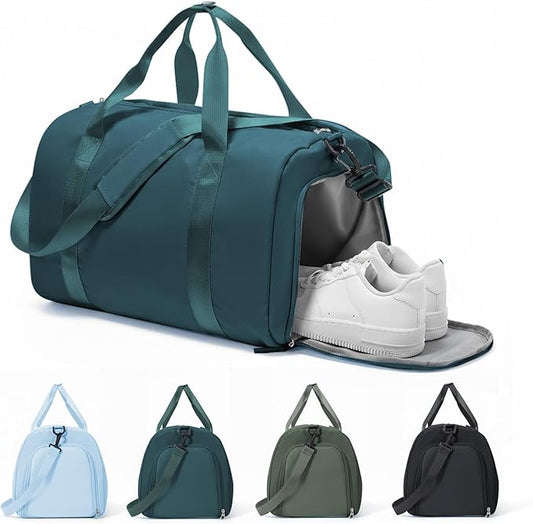 Gym Duffle Bag for Women Carry on Luggage Travel Essentials Airline Approved Personal Item 18x14x8 Inches Lightweight Weekender Sports Travel Duffel Bag with Shoe Compartment Wet Pocket PeacockBlue