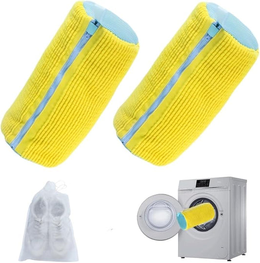 Shoe Washing Machine Bag Laundry Shoe Bag for Washer and Dryer Reusable - 2-Pack Reusable Shoes Cleaning Bags, 360° Deep Clean for Tennis Shoes, Comes with 10 White dust-Proof Storage Bags.