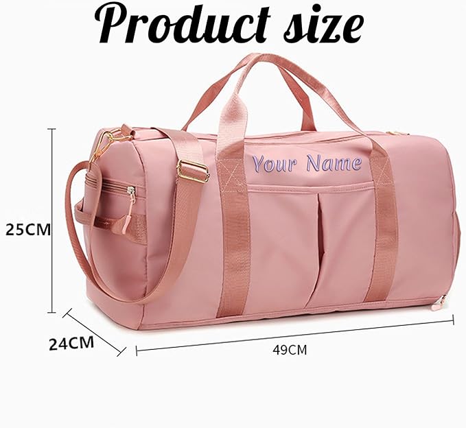 Personalized Duffel Bag, Custom Name Embroidered Gym Bag, Sports Bag with Wet and Dry Pocket & Shoe Compartment, Overnight Excursion Bag, Weekend Travel Bag, Dance & Yoga Bag (Baby Blue)