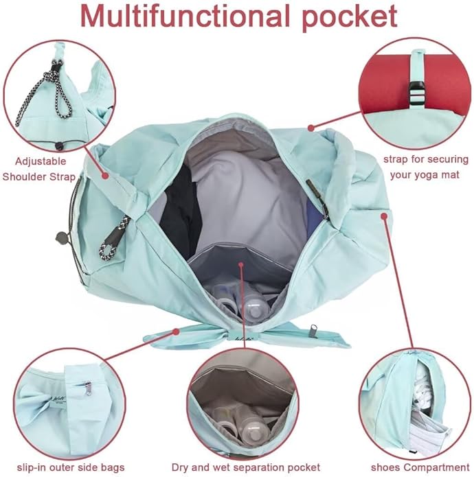 WOLT Gym Bag For Women, Yoga Mat Bag with Shoes Compartment, Wet Pocket and Water Bottle Pocket
