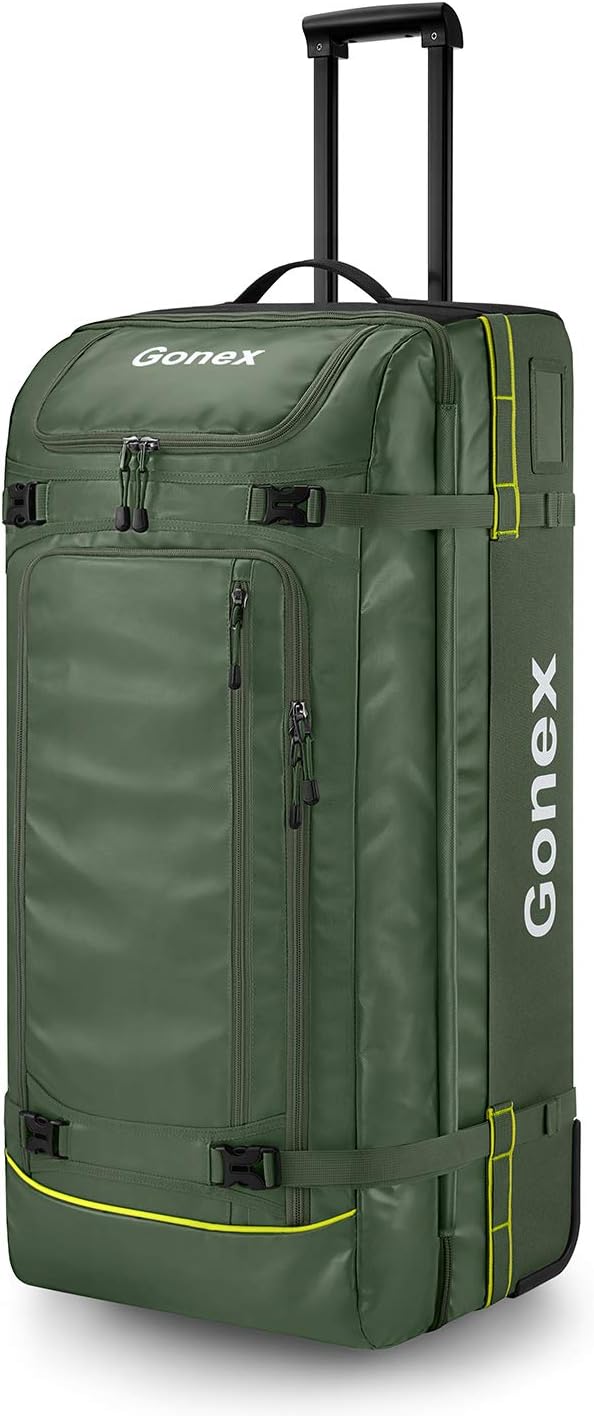 Gonex Rolling Duffle Bag with Wheels, 100L Water Repellent Large Wheeled Travel Duffel Luggage with Rollers 33 inch, Olive Green