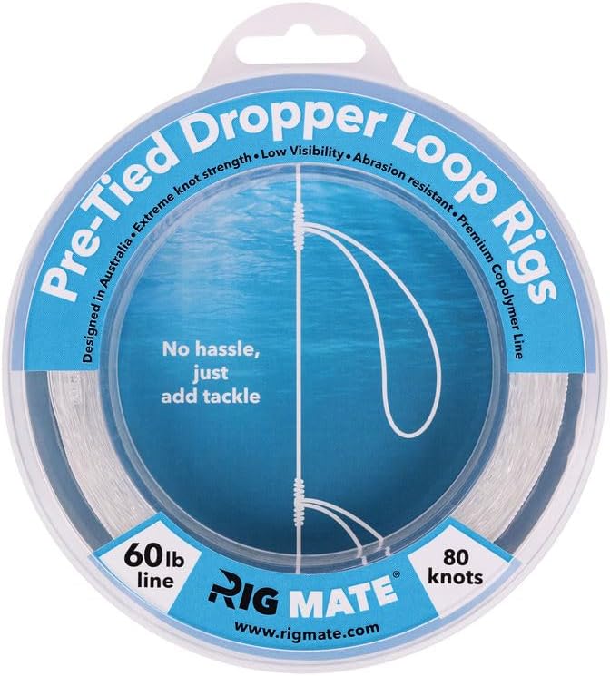 60 lb Pre-Tied Dropper Loop Rigs. Fishing Line Spool. Loops 18 Inches Apart with 5.5 Inch Loop Size. Perfect for Saltwater & Freshwater Fishing. Perfect for Snapper & Other Bottom Feeding Fish.
